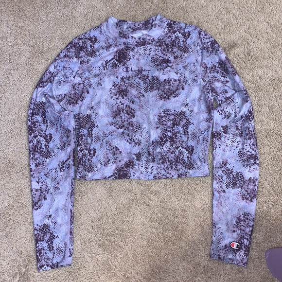 Women’s Champion Purple Snakeskin Long Sleeve Cropped Workout Top Small - Picture 2 of 9